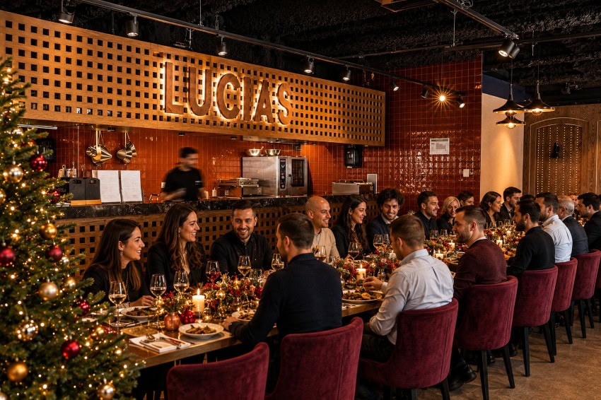 Christmas dinner with friends at Lucia’s in Amsterdam